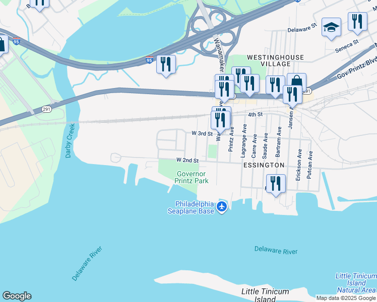 map of restaurants, bars, coffee shops, grocery stores, and more near 203 Corinthian Avenue in Tinicum Township