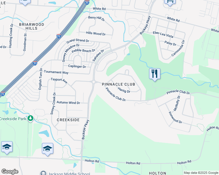 map of restaurants, bars, coffee shops, grocery stores, and more near 1730 Pinnacle Club Drive in Grove City