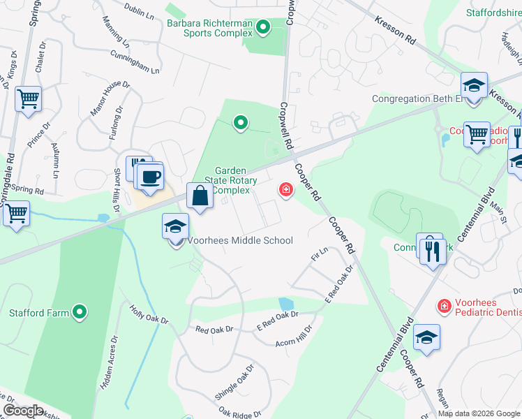 map of restaurants, bars, coffee shops, grocery stores, and more near 90 Carnie Boulevard in Voorhees Township