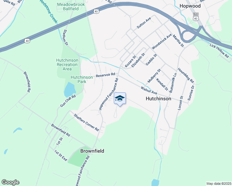 map of restaurants, bars, coffee shops, grocery stores, and more near 276 Hopwood Fairchance Road in Uniontown