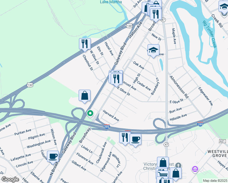 map of restaurants, bars, coffee shops, grocery stores, and more near 917 Broadway in Westville