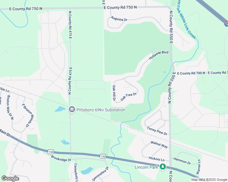 map of restaurants, bars, coffee shops, grocery stores, and more near Oak Hill Drive in Brownsburg