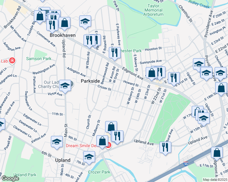 map of restaurants, bars, coffee shops, grocery stores, and more near 204 West Parkway Avenue in Chester