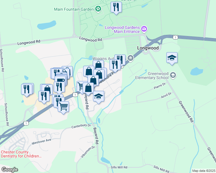 map of restaurants, bars, coffee shops, grocery stores, and more near 35 West Jonathan Court in Kennett Square