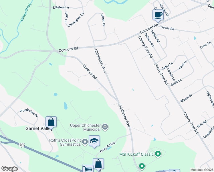 map of restaurants, bars, coffee shops, grocery stores, and more near 5555 Chelsea Road in Aston