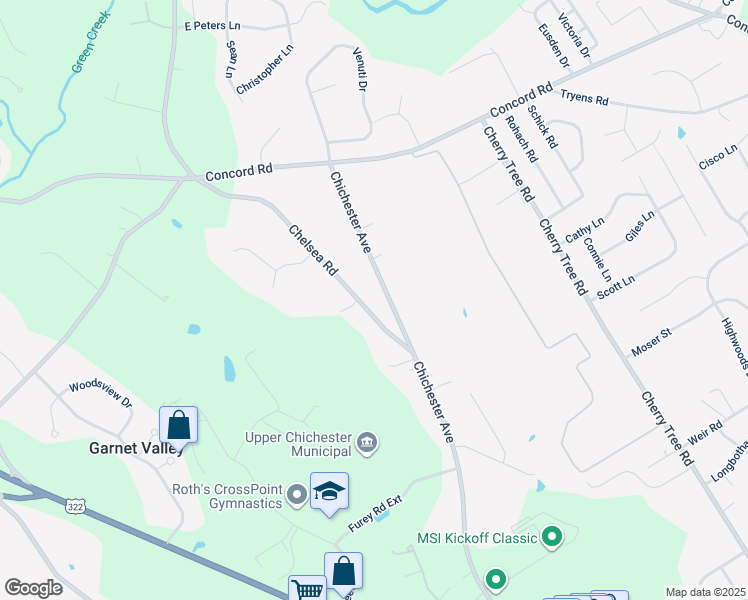 map of restaurants, bars, coffee shops, grocery stores, and more near 5555 Chelsea Road in Aston