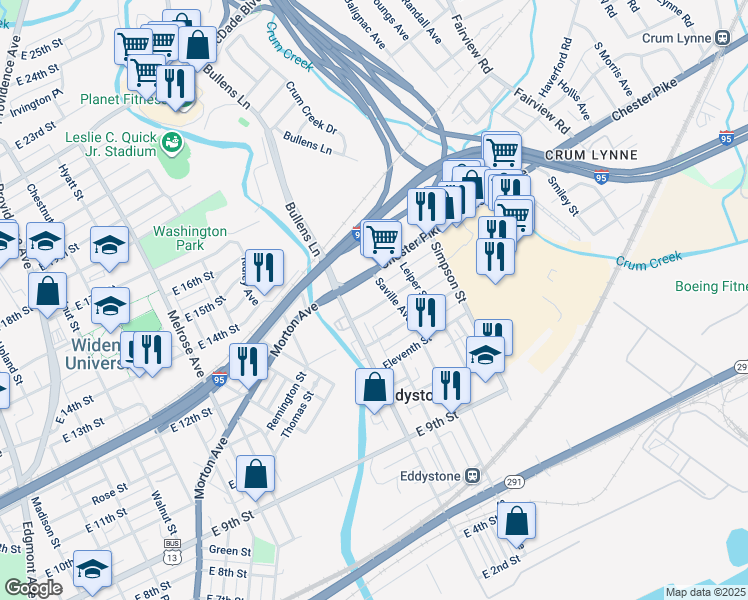 map of restaurants, bars, coffee shops, grocery stores, and more near 1236 East 13th Street in Eddystone