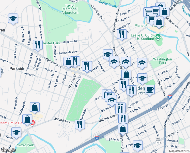 map of restaurants, bars, coffee shops, grocery stores, and more near 2000 Madison Street in Chester