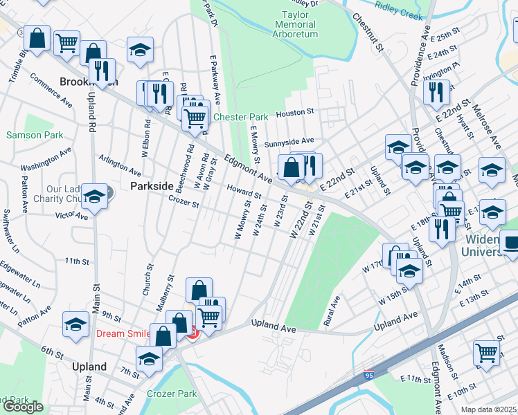 map of restaurants, bars, coffee shops, grocery stores, and more near 108 West 24th Street in Chester
