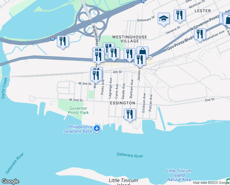 map of restaurants, bars, coffee shops, grocery stores, and more near 242 Lagrange Avenue in Tinicum Township