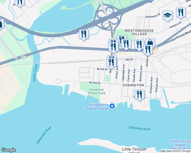 map of restaurants, bars, coffee shops, grocery stores, and more near 207 Corinthian Avenue in Essington