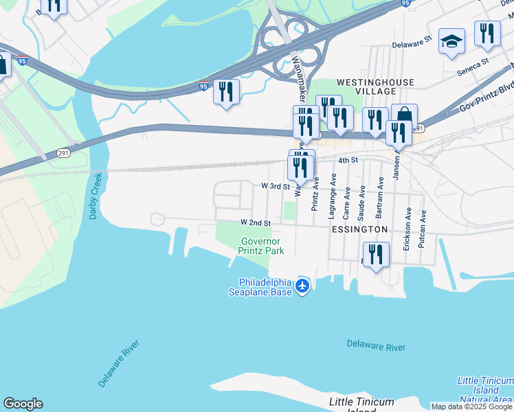 map of restaurants, bars, coffee shops, grocery stores, and more near 207 Corinthian Avenue in Essington