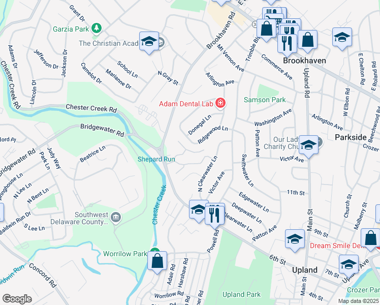 map of restaurants, bars, coffee shops, grocery stores, and more near 3747 Ridgewood Lane in Brookhaven