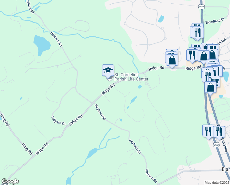 map of restaurants, bars, coffee shops, grocery stores, and more near 2 Raven Drive in Chadds Ford