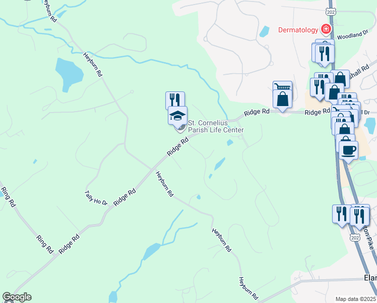 map of restaurants, bars, coffee shops, grocery stores, and more near 2 Raven Drive in Chadds Ford