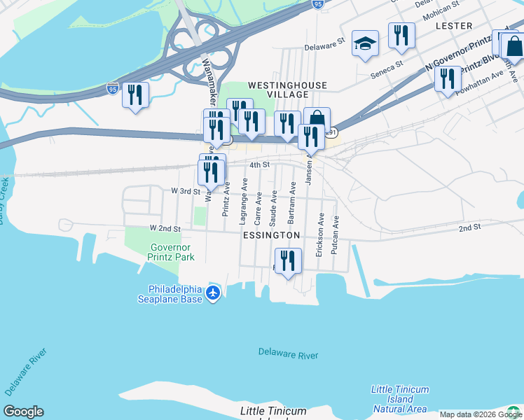 map of restaurants, bars, coffee shops, grocery stores, and more near 300 Saude Avenue in Tinicum Township