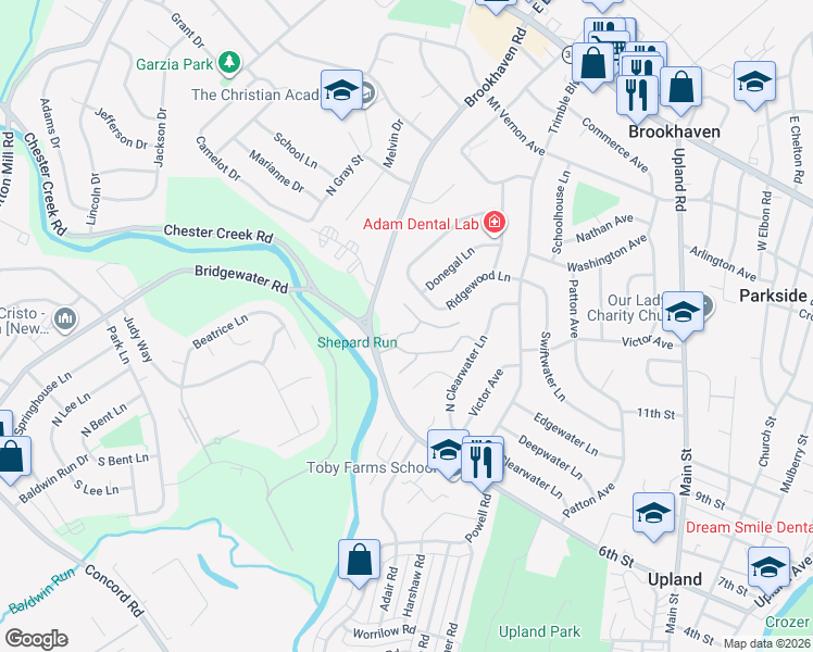 map of restaurants, bars, coffee shops, grocery stores, and more near 280 Bridgewater Road in Brookhaven