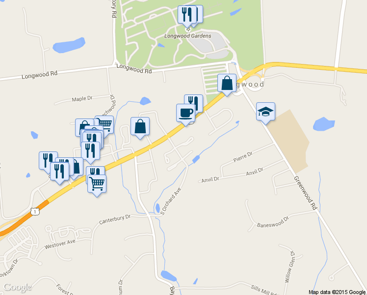 map of restaurants, bars, coffee shops, grocery stores, and more near 39 East Jonathan Court in Kennett Square