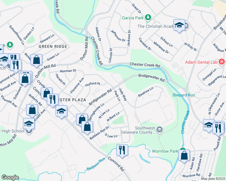 map of restaurants, bars, coffee shops, grocery stores, and more near 2105 Bridgewater Road in Aston