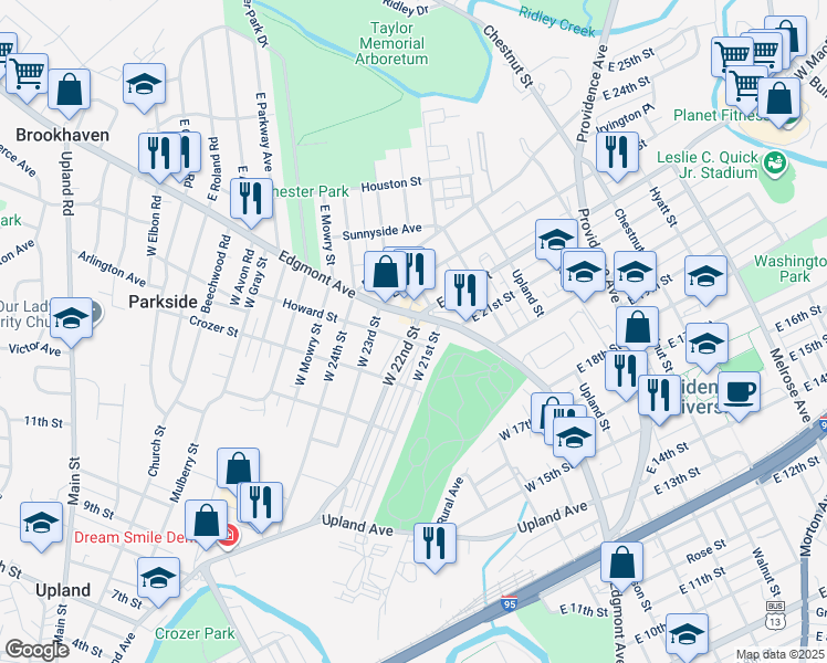 map of restaurants, bars, coffee shops, grocery stores, and more near in Chester
