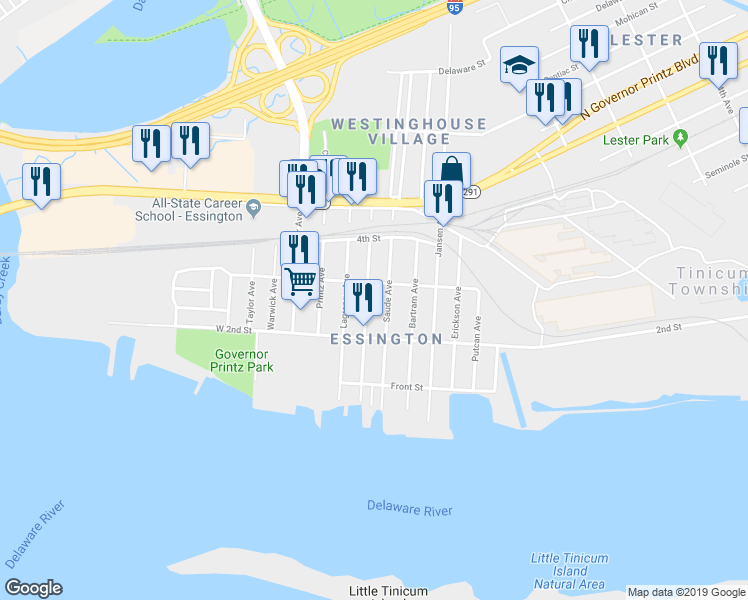 map of restaurants, bars, coffee shops, grocery stores, and more near 234 Carre Avenue in Essington