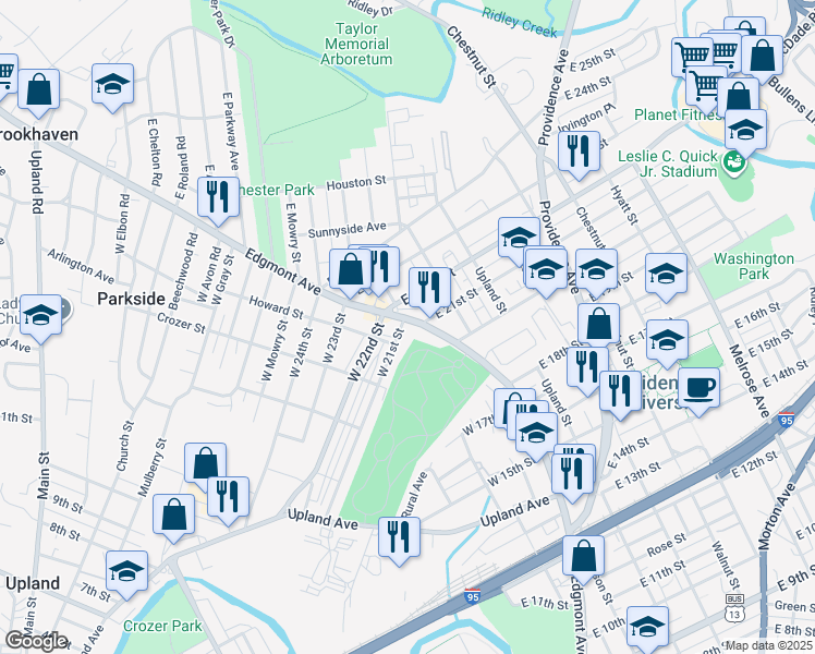 map of restaurants, bars, coffee shops, grocery stores, and more near 7 West 21st Street in Chester