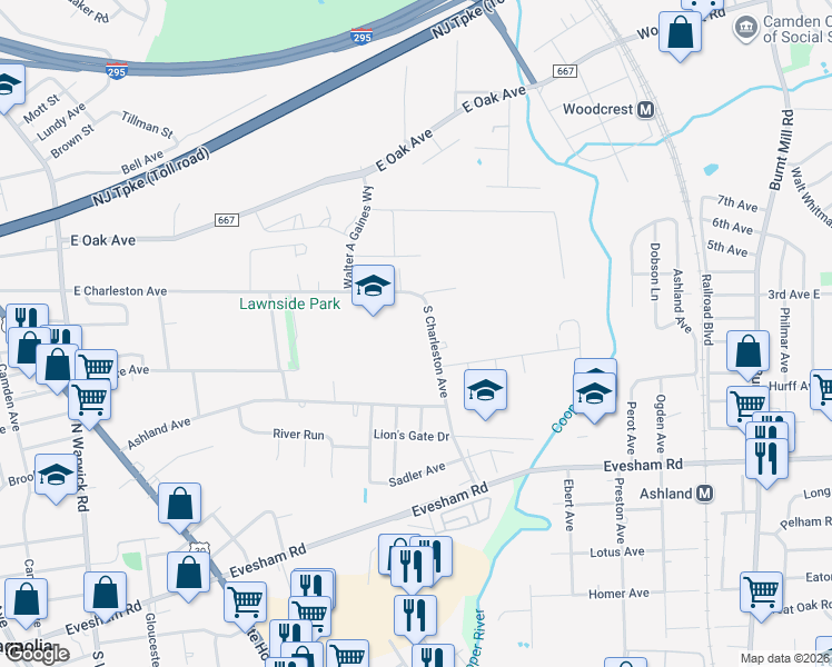 map of restaurants, bars, coffee shops, grocery stores, and more near 426 East Charleston Avenue in Lawnside