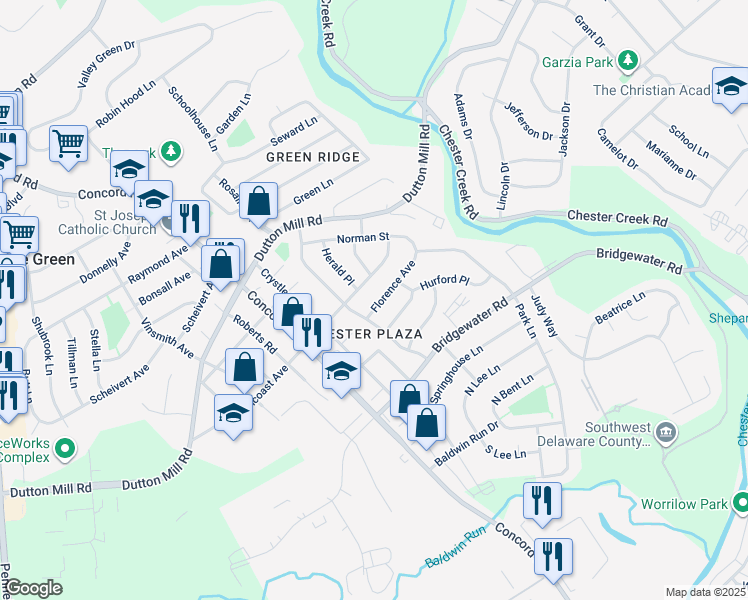 map of restaurants, bars, coffee shops, grocery stores, and more near 86 Florence Avenue in Aston