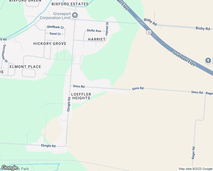 map of restaurants, bars, coffee shops, grocery stores, and more near 5460 Sims Road in Groveport