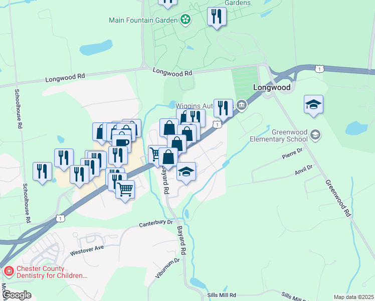 map of restaurants, bars, coffee shops, grocery stores, and more near 907 East Baltimore Pike in Kennett Square