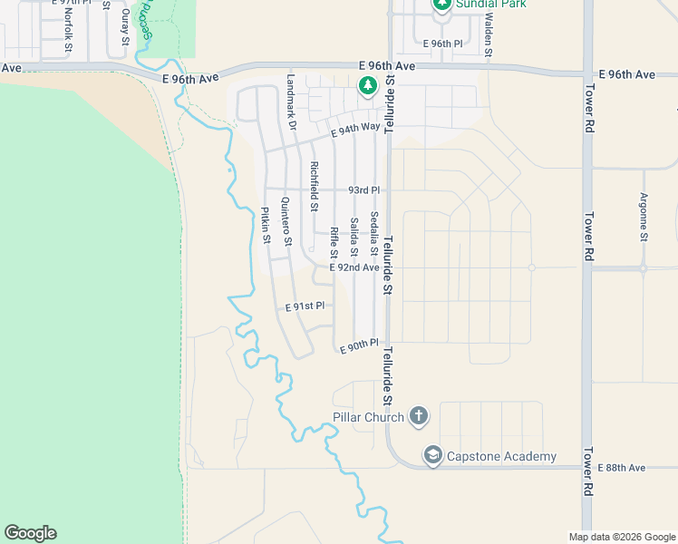 map of restaurants, bars, coffee shops, grocery stores, and more near 9218 Richfield Street in Commerce City