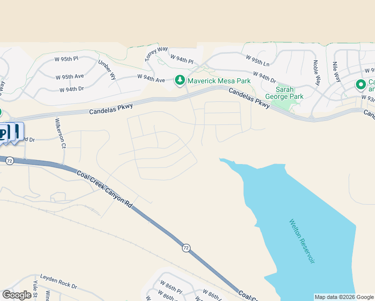 map of restaurants, bars, coffee shops, grocery stores, and more near Candelas Parkway in Arvada