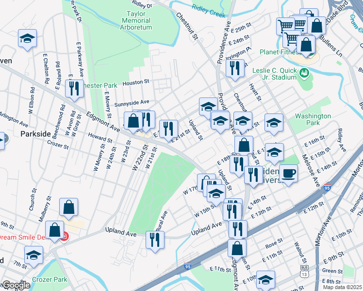 map of restaurants, bars, coffee shops, grocery stores, and more near 2024 Madison Street in Chester