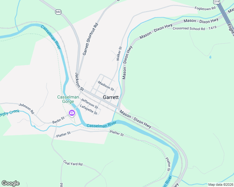 map of restaurants, bars, coffee shops, grocery stores, and more near 520 Madison Street in Garrett