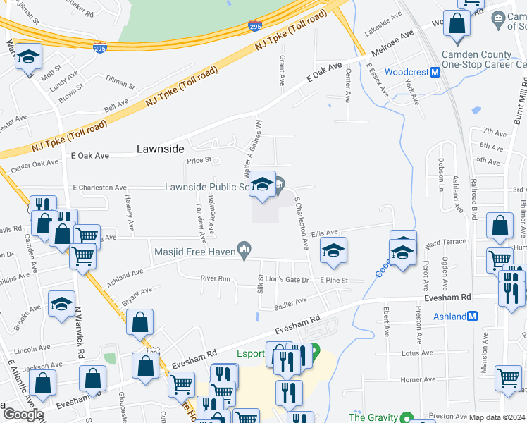 map of restaurants, bars, coffee shops, grocery stores, and more near 426 East Charleston Avenue in Lawnside