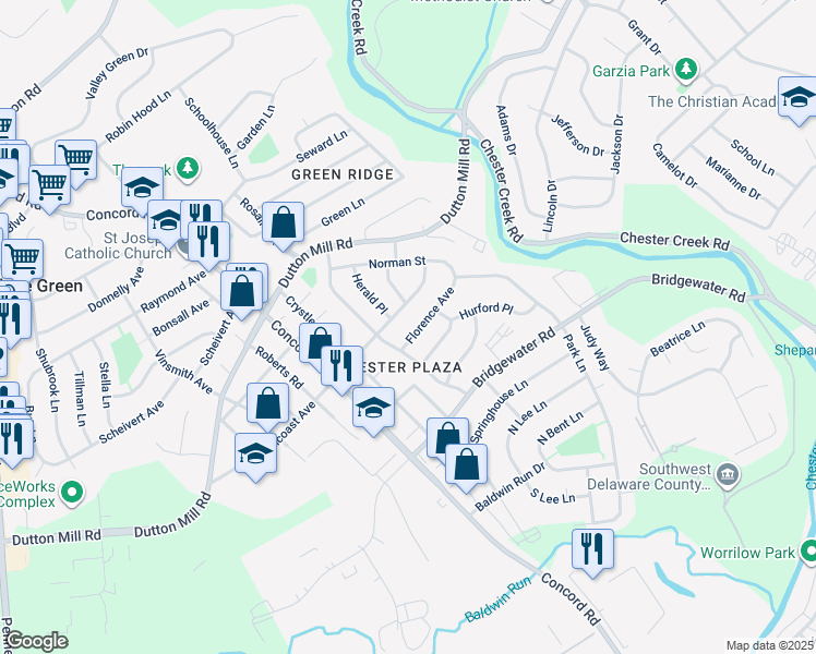 map of restaurants, bars, coffee shops, grocery stores, and more near 86 Florence Avenue in Aston