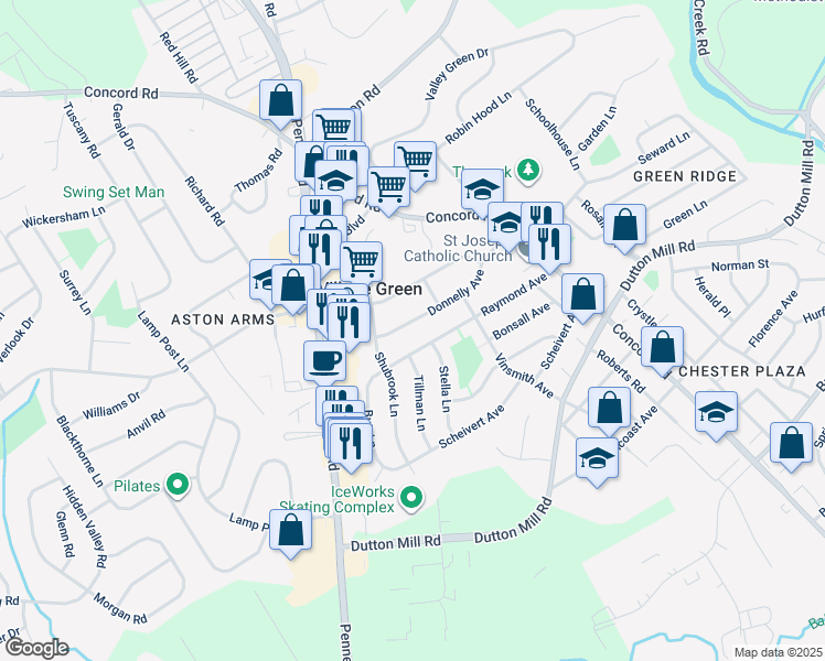 map of restaurants, bars, coffee shops, grocery stores, and more near 300 Donnelly Avenue in Aston