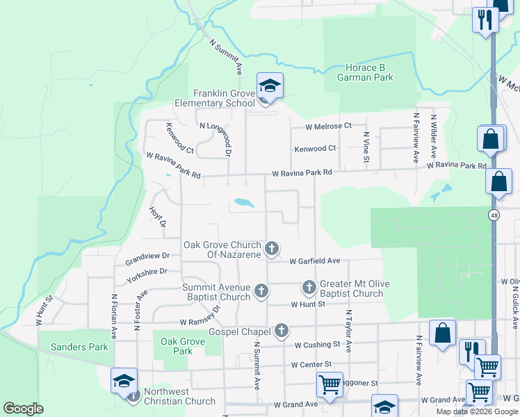 map of restaurants, bars, coffee shops, grocery stores, and more near 2135 North Summit Avenue in Decatur