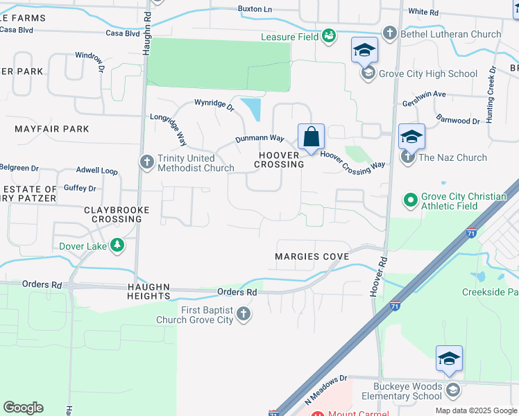 map of restaurants, bars, coffee shops, grocery stores, and more near 2740 Longridge Way in Grove City