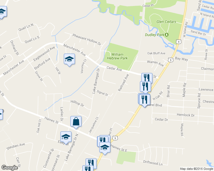 map of restaurants, bars, coffee shops, grocery stores, and more near 505 Dugout Drive in Lanoka Harbor