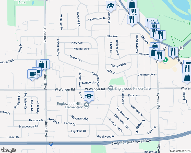 map of restaurants, bars, coffee shops, grocery stores, and more near 823 Browning Avenue in Englewood