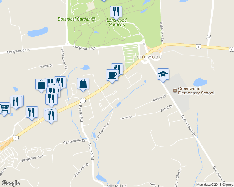 map of restaurants, bars, coffee shops, grocery stores, and more near 50 East Jonathan Court in Kennett Square
