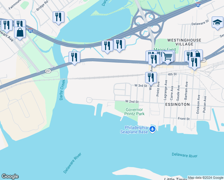 map of restaurants, bars, coffee shops, grocery stores, and more near 519 Corinthian Avenue in Tinicum Township