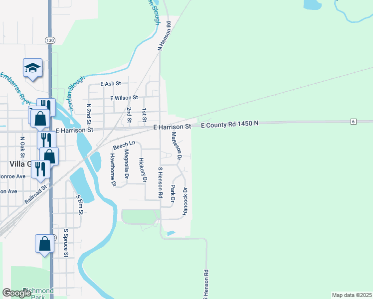 map of restaurants, bars, coffee shops, grocery stores, and more near in Villa Grove