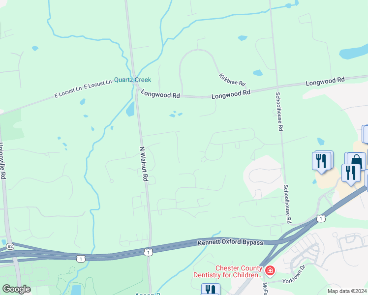 map of restaurants, bars, coffee shops, grocery stores, and more near 532 North Walnut Road in Kennett Square