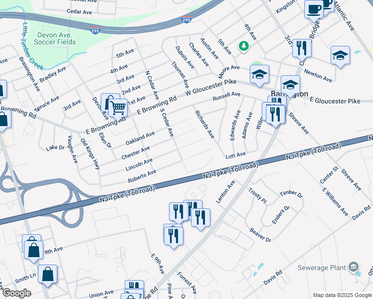 map of restaurants, bars, coffee shops, grocery stores, and more near 512 Lincoln Avenue in Bellmawr