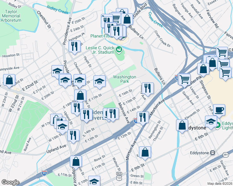 map of restaurants, bars, coffee shops, grocery stores, and more near in Chester
