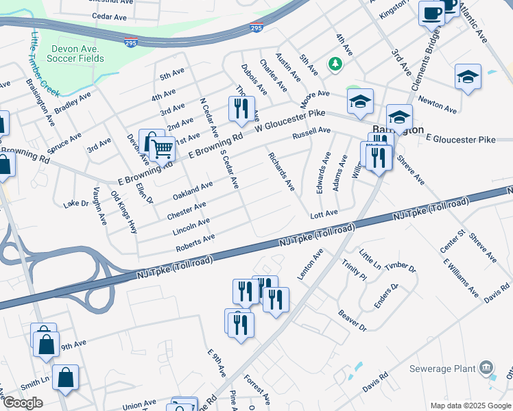 map of restaurants, bars, coffee shops, grocery stores, and more near 512 Lincoln Avenue in Bellmawr