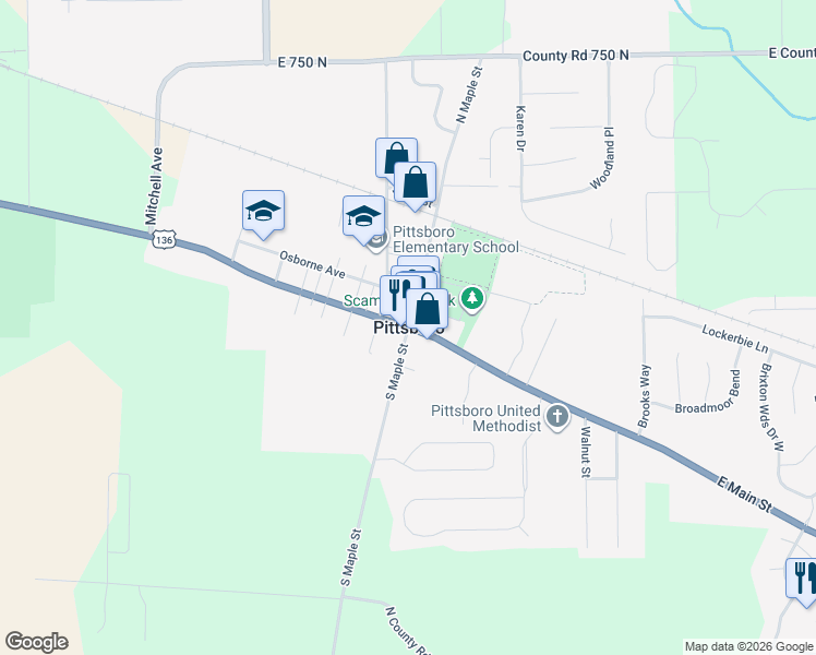 map of restaurants, bars, coffee shops, grocery stores, and more near in Pittsboro