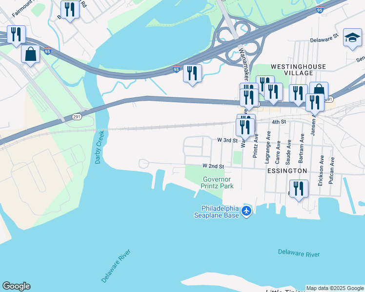 map of restaurants, bars, coffee shops, grocery stores, and more near 519 Corinthian Avenue in Tinicum Township